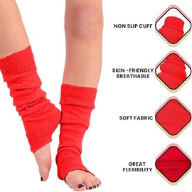 CHAAL ® Leg Warmer Women's Grey Knit Leg Warmers Women's 80'S Teen Fancy Dress Dance wear Women Fancy Stylish Leg Warmers - Ladies Girls Leg warmers for carnival fancy dress party Red