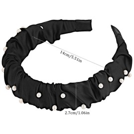 Oblihumoy 2Pcs Pearl Headband for Women, Beaded Design Pleated Wide Headband, Elegant Silk Satin Hair Bands for Dating and Special Occasions