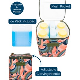 Sarah Wells Cold Gold Breastmilk Cooler Bag with Safety Tested Ice Pack – Insulated Milk Storage for Work, Travel & Daycare – Fits Bottles & Pump Parts – Durable, Washable (Groovy)