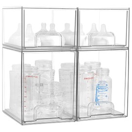 MINMUNJIU Baby Bottle Organizer, 4 Pack Clear Space-Saving Stackable Drawer with Handle, Baby Bottle Storage Organizer for Countertop and Cabinet