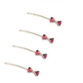 BUUEERR 4 Pcs Bow Tie Shape Shiny Rhinestone Barrettes Bobby Pins Crystal Hairpins Bling Hair Barrette Clip Bling Hair Clips Styling Prom Hair Accessories for Women Girls (Red)