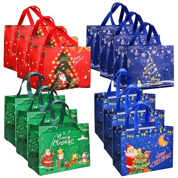 DOJoykey 12pcs Reusable Christmas Tote Bags, Non-woven Fabric Christmas Bags with Handle Grocery Bag Shopping Bag for Xmas Gifts Delivering