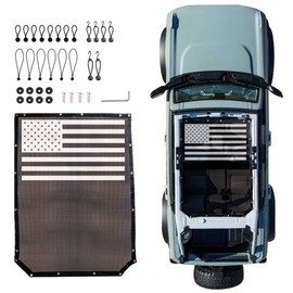 RERPRO Sunshade Compatible with 2021 2022 2023 2024 New Ford Bronco 4 Door Sun Shade Bikini Top Roof Bimini Soft Mesh Net Exterior Accessories, Blocks UV Wind Noise, with America Flag