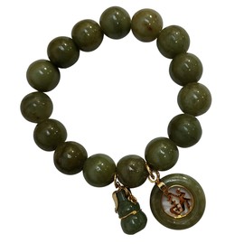 Natural Stone Green Real Bracelets with Lucky Coin and Gourd To Prosperity for Women Charms Luck Success Promote Love Wealth Prosperity Bringing Beauty for chubby people 6.75inch Jewelry Fashion