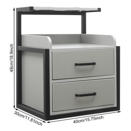 Giciashop Beauty Salon Station, Wall Mounted Barber Station with 2 Drawers, Open Tier, Hair Dryer Holder, Stylist Storage Cabinet for Spas, Barber Stores, Salons (Black + Grey)