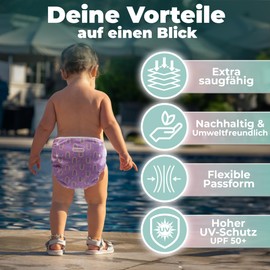 KIDVERSE Set of 2 Swim Nappies Baby 0-3 Years - Skin-Friendly Swim Nappies Reusable & Absorbent - Baby Swim Nappy with Bag and Laundry Net (Pink Unicorn Rainbow)