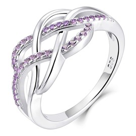 YL Celtic Knot Rings 925 Sterling Silver Twisted Knot Ring 18k White Gold Plated Created Amethyst Infinity Statement Rings-size6