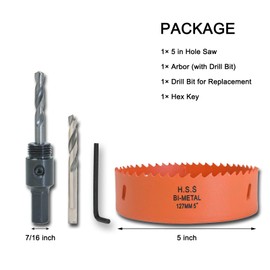 VIKITON 5 inch Hole Saw with Arbor for Metal Wood and Plastic, 127mm Bi-Metal Hole Cutter for Different Project with Smooth and Flat Drilling Edge, Fast Chip Removal