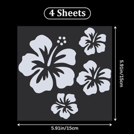 GORGECRAFT 4 Sheets Hibiscus Flower Car Sticker Silver Hawaiian Stickers and Decals Reflective Stickers Waterproof Vinyl Automotive Exterior Decor for SUV Truck Motorcycle Doors Wall Laptop