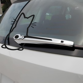 JNNJ Cat Wiper Sticker, Funny Cartoon Kitten Decal, Car Rear Window Decal Sticker Decal, Universal Waterproof Animal Car Sticker (Black)