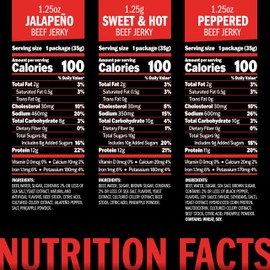 Jack Link's Beef Jerky Bold Variety Pack - Includes Sweet & Hot, Jalapeno and Peppered Jerky, Bulk Protein Snack Pack, Good Source of Protein, Meat Snacks Made with 100% Beef - 1.25 Oz (Pack of 15)