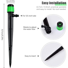 Kalolary 100pcs Garden Irrigation Dripper 360 Degree Adjustable Irrigation Sprinkler for 1/4 (4-7 mm) Drip Irrigation Tube for Garden, Greenhouse, Lawn Watering (Green)