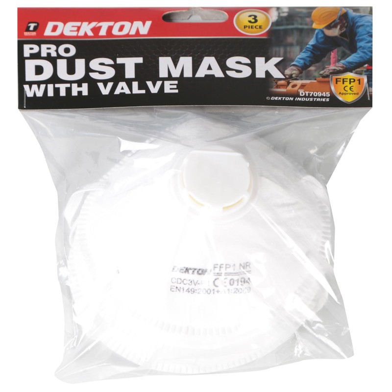 Dekton 3PC DUST MASK with Valve, White, One Size