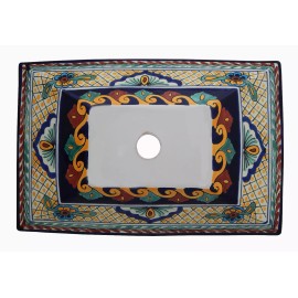 Talavera Mexican Talavera Rectangular Ceramic Bathroom Sink Vessel Bowl Handpainted # 05