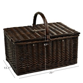 Picnic at Ascot Surrey Willow Picnic Basket, Brown Wicker/Diamond Orange
