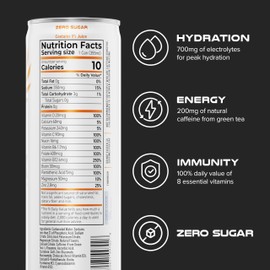 PHX Hydration Energy Drink - 700mg Electrolytes, 200mg Natural Green Tea Caffeine, 100% Daily Value 8 Essential Vitamins - 12 oz Cans (12 Pack) (12 Pack, Orange)