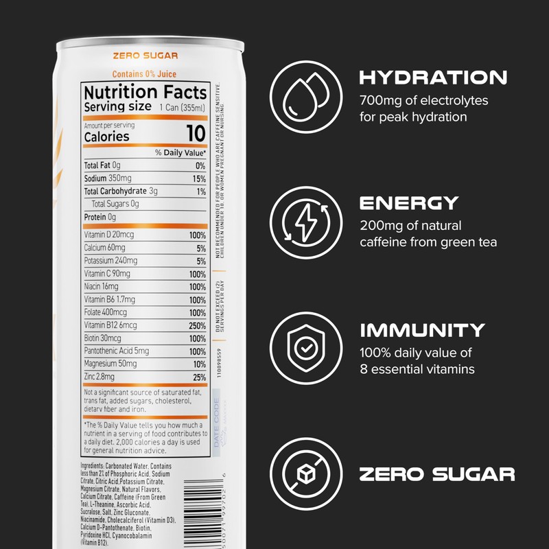 PHX Hydration Energy Drink - 700mg Electrolytes, 200mg Natural Green