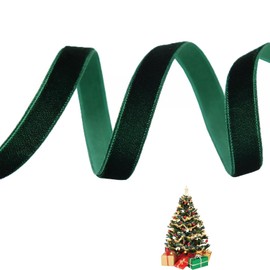 10mm 22.85m Christmas Velvet Ribbon, Green Velvet Ribbon for Gift Wrapping, Christmas Crafts, Wedding Decor, and Xmas Decorations
