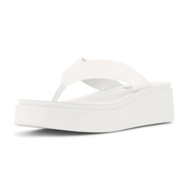 CUSHIONAIRE Women's Pippin thong platform sandal with +Memory Foam, White 9.5