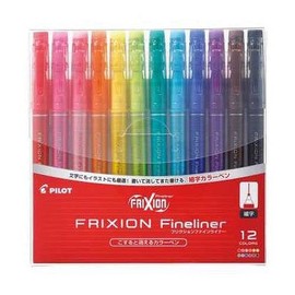 Pilot SFFL144F-12C Erasable Color Pen, Frixion Fineliner, 0.018 inches (0.45 mm), Set of 12 Colors, 3 x