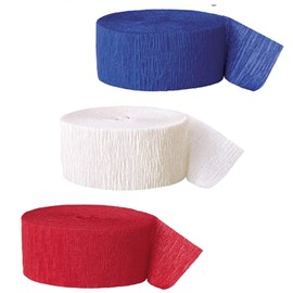 Crepe Paper Streamers 3 Rolls, Pack of Royal Blue, Red, White Streamers for USA 4th of July Decorations, Independence Day Party Decorations