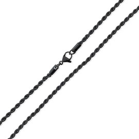 Verona Jewelers 2MM-5MM Stainless Steel Black Twist Rope Chain for Men and Women, Stainless Steel Necklace, Twist Rope Necklace,Black Chain (2mm,16bl)