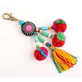 QTMY Cute Pom Pom Tassel Boho Bag Charm Pendant Keyring Keychain for Women Purse Handbag Decor