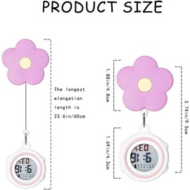 Retractable Digital Lapel Watch with Silicon Cover, Clip - on Badge Fob Pocket Watch with Cute Flower Pattern for Women and Men, Ideal Gift for Nurse’s Day