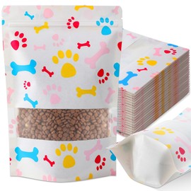 Dunzoom 200 Pcs Paw Dog Treat Bags by Puppy's 6.3" X 9.06" Paw Gift Bags Resealable Stand up Kraft Paper Zip Pouches for Canine Delights, Food-Safe Material(White)