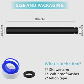 Nuodan Shower Extension Arm, Solid Stainless Steel Shower Pipe Extension with Teflon Tape and Washer, For Lowering or Extending Showerhead (10 Inch, Matte Black)