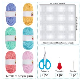 FREEBLOSS 4 Set Plastic Canvas Box Kit Plastic Canvas Kit for Beginners Mesh Canvas Sheets and 6 Colors Yarn for Embroidery Crafting, Knitting Projects