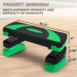 BalanceFrom 31-Inch Lightweight Portable Adjustable Height Workout Aerobic Stepper Step Platform Trainer, Black/Green
