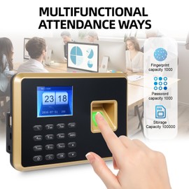 Bisofice Biometric Time Clock Attendance Machine for Employees Support 1000pcs Fingerprint/1000pcs Password Recognition 5 Languages System USB Port Data Management Device Suitable for School Restaurant Factory Office Small Business Hospital