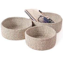 Juego de cestas de almacenamiento redondo de 3 piezas,canastas tejidas de cuerda de algodón natural para organizar Cesta pequeña para Montessori,guardería de bebé,Cesta de juguetes para perros y gatos