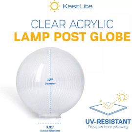 KastLite 12" Clear Prismatic Acrylic Lamp Post Globe | 3.91" Fitter Neck