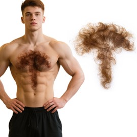 INFTOYCO Fake Chest Hair Body Hairs Adding Hair Volume Enhancement of Manliness Handmade Full Lace Fake Realistic Chest hair (Brownish Yellow)