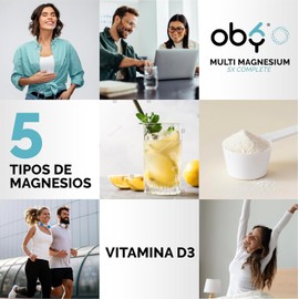 Oby Magnesio Complex 5 tipos: Citrato de Magnesio, Glicinato, Treonato, Taurato, Malato y Vitamina D3 - Alta Pureza, Biodisponibilidad y Absorción. Polvo 600 g | 60 tomas 60 dias (60 Porciones, Limón)