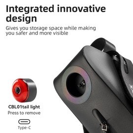 ROCKBROS Bike Saddle Bag with Smart Tail Light,Waterproof & Resistant 0.8L Bike Bag Under Seat,Reflective Bicycle Seat Bag with Hard Shell and 3 Velcro Straps for MTB Road & Mountain Bikes