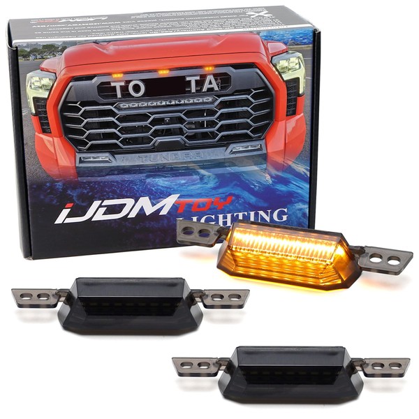 iJDMTOY 3pc Black-Out Smoked Lens Amber Yellow 9-LED Front Upper