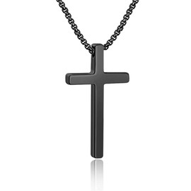 IEFSHINY Black Cross Pendant Necklaces for Men - Large Big Pendant Chain 20 Inch Stainless Steel Black Religious Gifts for Men Women