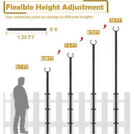 Derkniel 10 FT Outdoor String Light Pole Stand for Deck Fence or Patio Railing, Adjustable Globe Patio Light Post for Hanging Outside Decorate Lighting, 2 Packs