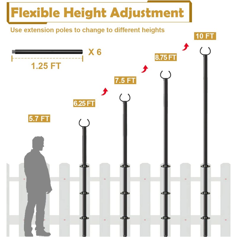 Derkniel 10 FT Outdoor String Light Pole Stand for Deck