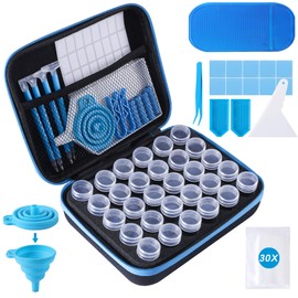 LYMUSUMI 30 Slots Diamond Art Storage Containers for Adults Portable Bead Storage Boxes for Diamond Painting Accessories and Tools（Blue）