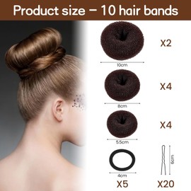 GOLRISEN Pack of 35 Bun Makers, Donut Hair Bun Maker Set, Bun Shaper, Hair Styling Accessories, 10 Pieces Chignon Bun Maker with 5 Elastic Hair Bands and 20 U-Shaped Hair Clips (Brown)