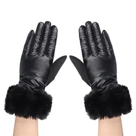 Winter Warm Gloves for Women Ladies Faux Fur Cuff Touch Screen Gloves Thermal Fleece Lined Wrist Mittens Thicken Outdoor Cycling Gloves Cold Weather Fashion Costume Accessories for Skating Snowboard