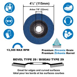 WA 10PACK - 4 1/2" x 7/8" Zirconia Standard Density Flap Discs 120# Grit, Angle Grinder Sanding Disc, Grinding Wheel for Stainless Steel/Metal 4 1/2 Inch, T29ZA120