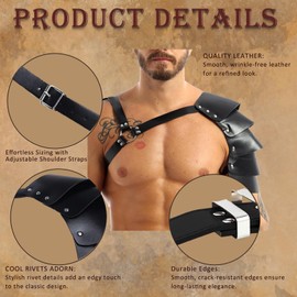 Falinpitos Renaissance Accessories Medieval Costume Men Knight Cosplay Leather Belt Pouch Shoulder Cape Cloak Buckle Bracers (Black 8-piece set)