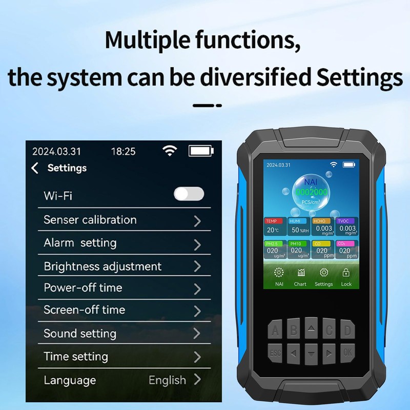 Generic Air Quality Detector Ionizer Meter Alarm Function Portable Air
