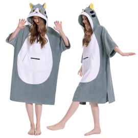 OLAOLA Changing Robe Towel Poncho, Adult Surf Poncho Towel with Hood and Pocket, Oversized Soft Absorbent Quick Dry Swim Beach Towel for Women Men, Cat