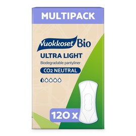 Vuokkoset Bio Ultra Light Pantyliner - Biodegradable Thin 6.1 Inch Pantyliner Multipack 120 pcs for Sensitive Skin | Organic Cotton | Free of Dyes, Fragrances & Chlorine | Eco-Friendly, Absorbent Core